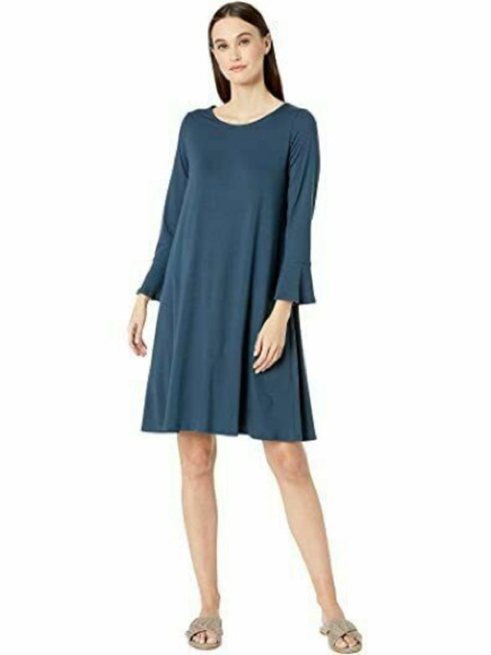 Eileen Fisher Storm Fine Tencel Jersey Round Neck K/L Dress Size Large